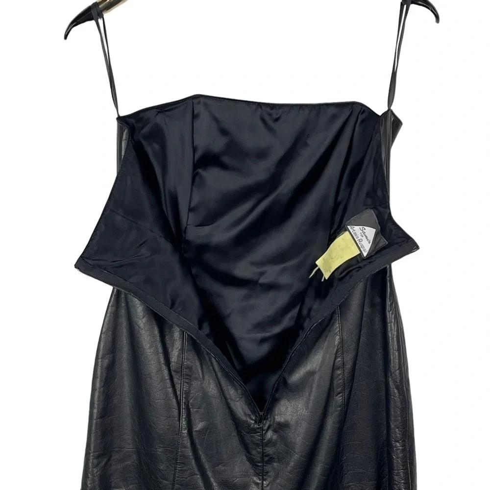VINTAGE 80S SAMIR ANTONIO RUSPOLI LEATHER STRAPLESS RUFFLE PARTY COCKTAIL DRESS